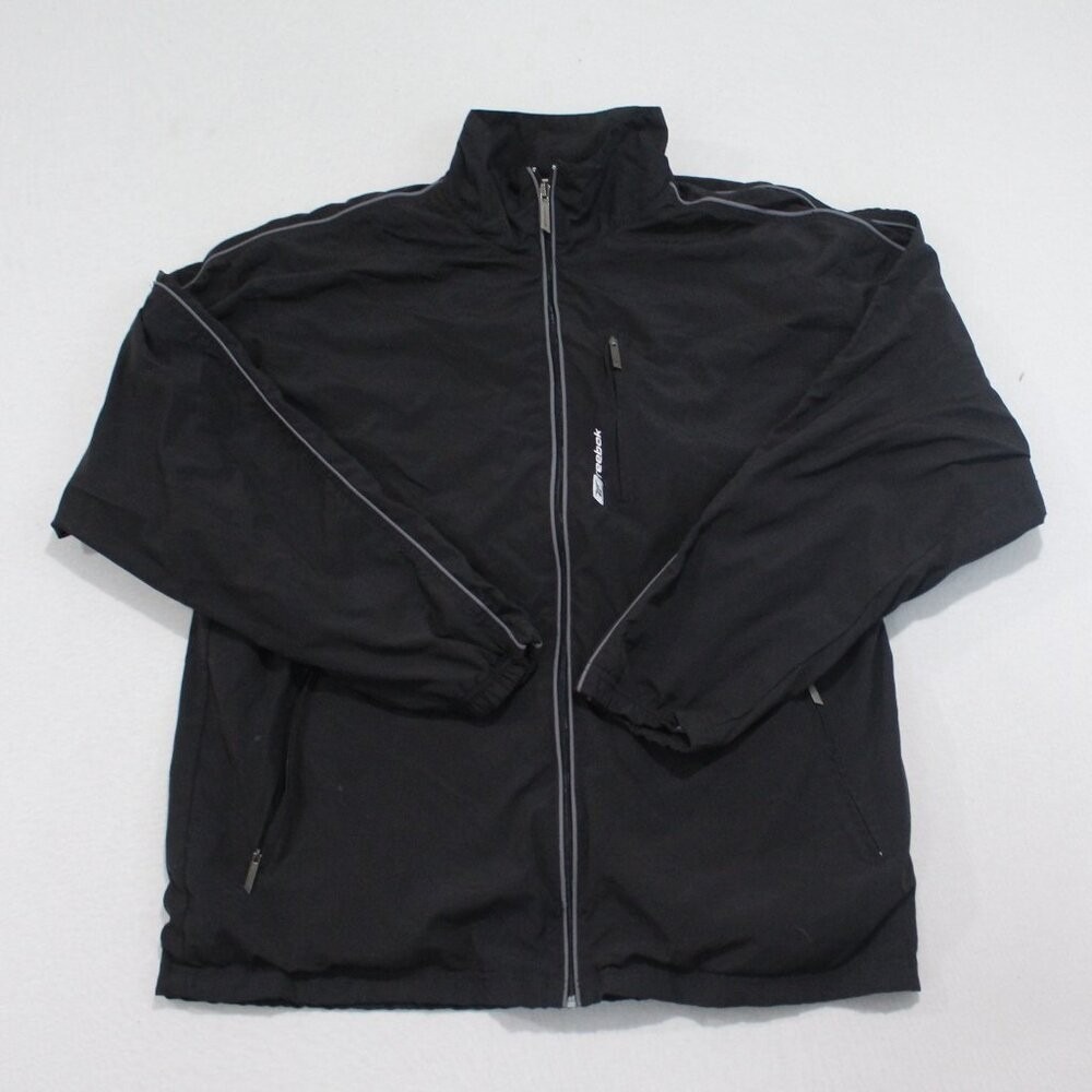 Reebok Windbreaker Jacket Men Large Black Excellent Vintage Y2K Lightweight Zip